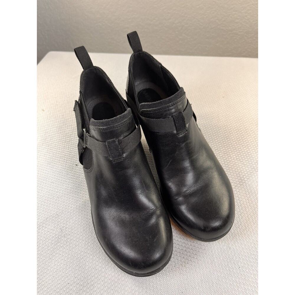Merrell Evera Rush Women’s Black Leather Stretch Heeled Ankle Booties Boots SZ 6